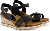 Travelin' Mabella - Leren Dames Sandalen - Sandaletten - Sleehak - Zwart leer - Maat 37