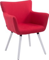 Clp Antwerpen Eetkamerstoel - Stof - Rood - Kleur onderstel wit (eiken)
