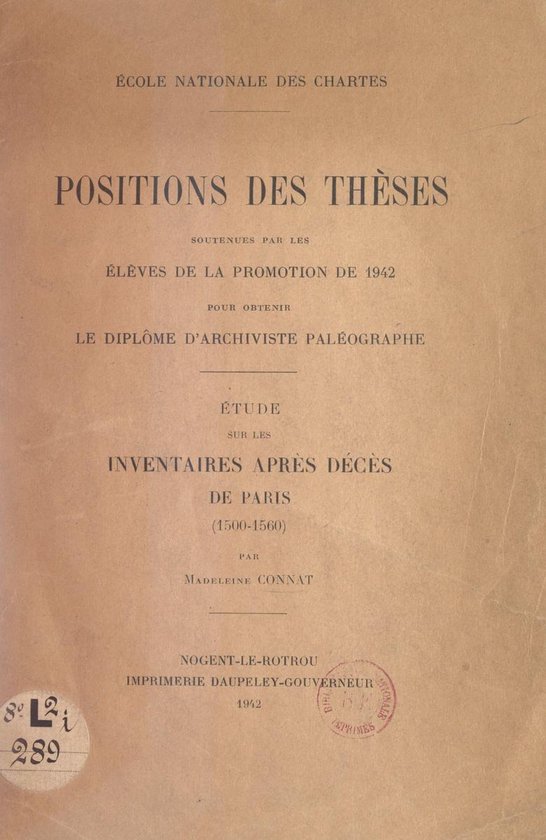 Étude sur les inventaires après décès de Paris (1500-156 ... - cover