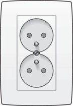 Dubbele wandcontactdoos + afdekplaat. verticaal 2P+A(pen) + veiligheid. wit