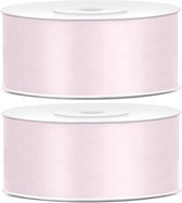 2x Hobby/decoratie poeder roze satijnen sierlinten 2,5 cm/25 mm x 25 meter - Cadeaulinten satijnlinten/ribbons - Poeder roze linten - Hobbymateriaal benodigdheden - Verpakkingsmaterialen