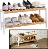 Rack de chaussures de Decopatent pour 6 paires de chaussures - Chaussures pour femmes en rack bois de bambou avec 2 niveaux - Support de rangement - rack salle de bains - 70 x 24,5 x 33 cm