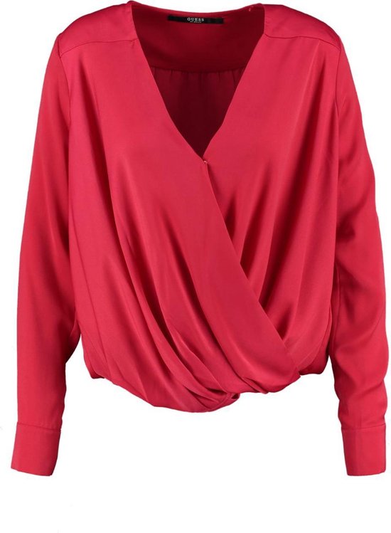 Guess rode shiny overslag blouse langere achterzijde - valt ruim - Maat M |  bol.com