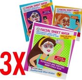3x Selfie Sheet Mask - Gezichtsmasker -Selfie Mask - 3 Types - Verfrissend + Rheme Liniaal