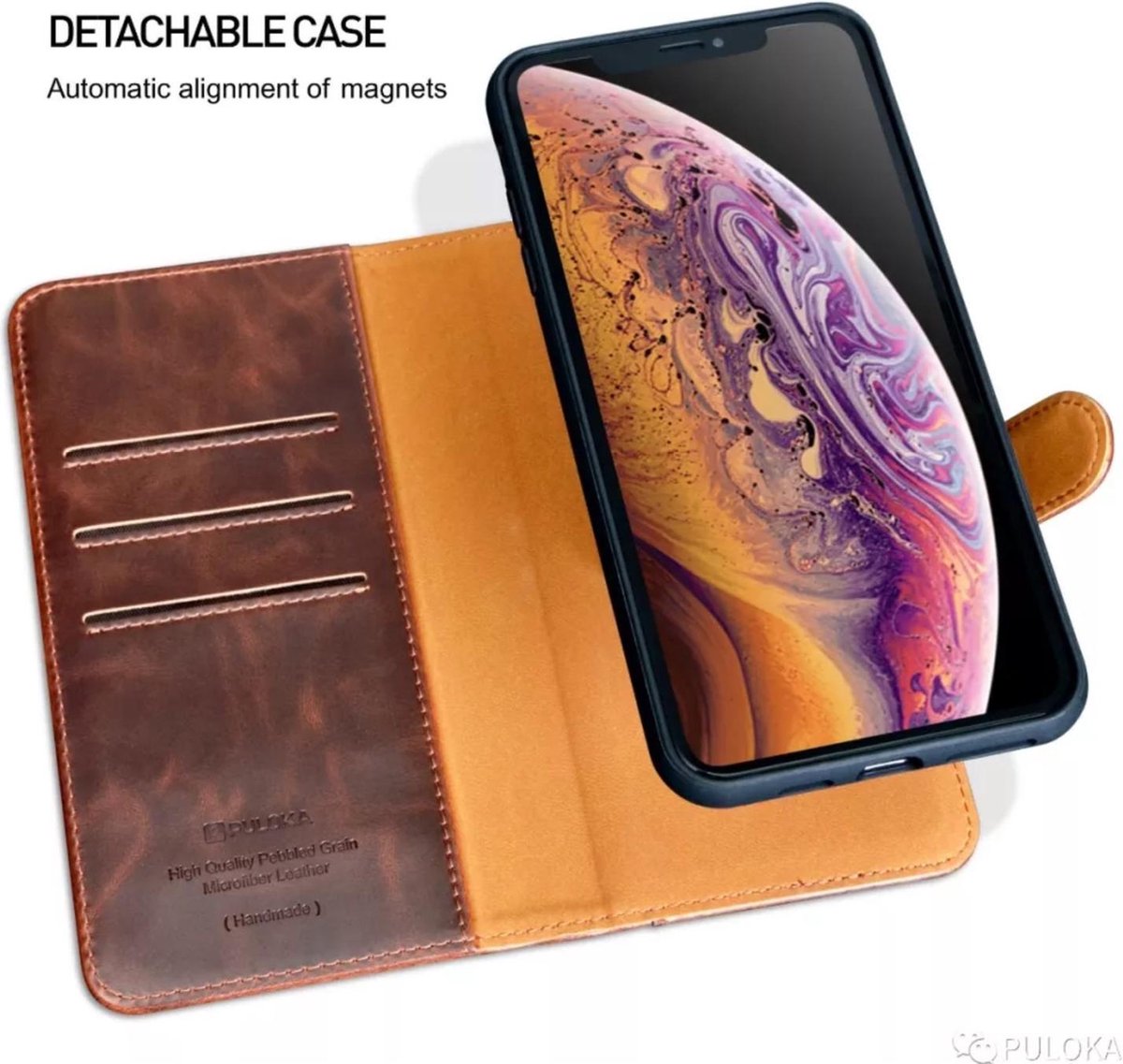 Puloka Apple iPhone 11 Pro Max Separable Wallet Case Boekhoesje en Back Cover in 1 ZWART