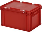 Stapelbak met deksel - Opbergbox -  400x300xH250mm - rood