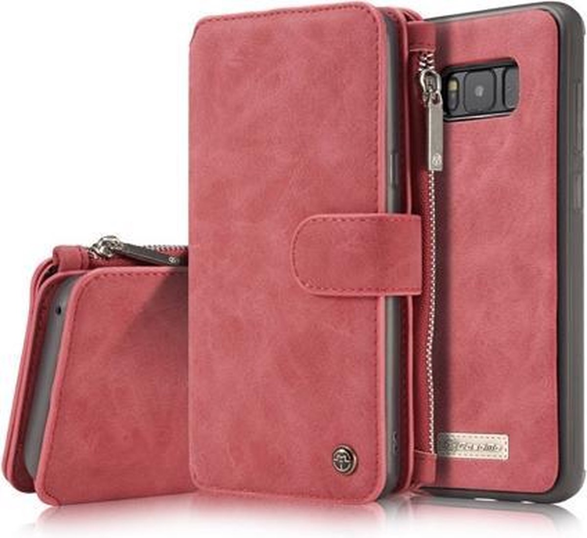 CaseMe Samsung Galaxy S8 Plus hoesje Wallet Book Case met Ritssluiting Rood CaseMe Samsung Galaxy S8 Plus hoesje Wallet Book Case met Ritssluiting Rood
