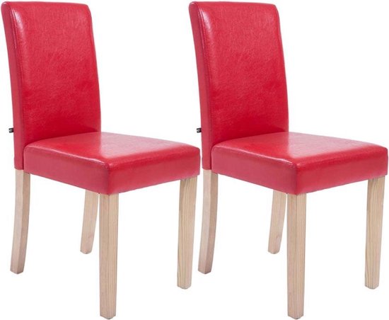 CLP Ina Set van 2 Eetkamerstoelen - Zonder armleuning - Hout - Kunstleer - rood natura