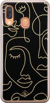 Samsung A40 hoesje siliconen - Abstract faces | Samsung Galaxy A40 case | zwart | TPU backcover transparant