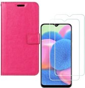 Bookcase hoesje Geschikt voor: Samsung Galaxy A50S Portemonnee roze met 2 stuks Glas Screen protector