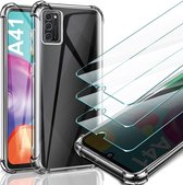 Hoesje Geschikt voor: Samsung Galaxy A41 - Anti Shock Hybrid Case & 2X Tempered Glas Combi - Transparant