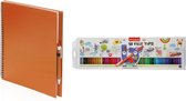 Oranje schetsboek/tekenboek met 50 viltstiften - Tekenen/kleuren
