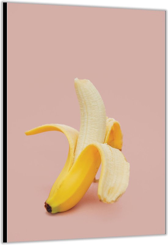 Dibond –Banaan op Roze Achtergrond – 80x120cm Foto op Aluminium (Met Ophangsysteem)