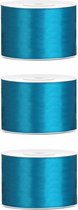 3x Hobby/decoratie turquoise satijnen sierlinten 5 cm/50 mm x 25 meter - Cadeaulint satijnlint/ribbon - Turquoise linten - Hobbymateriaal benodigdheden - Verpakkingsmaterialen