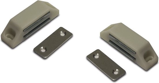10x stuks magneetsnapper / magneetsnappers met metalen sluitplaat 6 x 3,8 x 1,6 cm – wit – deurstoppers / deurvastzetters / magneetbevestiging