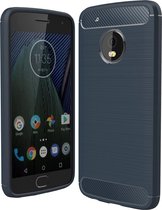 Voor Motorola Moto G5 Plus geborsteld koolstofvezel textuur schokbestendig TPU beschermhoes (blauw)