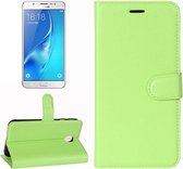 Voor Galaxy J7 (2017) / J7 Pro (EU-versie) Litchi Texture Horizontal Flip Leather Case met houder & kaartsleuven & portemonnee (groen)