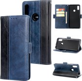 Voor Galaxy M30 Retro Texture Contrast Color Splicing Horizontal Flip TPU + PU Leather Case with Card Slots & Holder & Wallet (Blue)