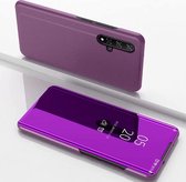 Voor Huawei Honor 20 Pro plating spiegel links en rechts flip cover met beugel holster (paars)