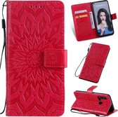 Geperst Printing Sunflower Pattern Horizontal Flip PU Leather Case for Huawei Nova 5i / P20 Lite (2019), with Holder & Card Slots & Wallet & Lanyard (Red)