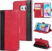 Voor Galaxy S6 Edge Retro Texture Contrastkleur Splicing Horizontaal Flip TPU + PU lederen tas met kaartsleuven & houder & portemonnee (rood)