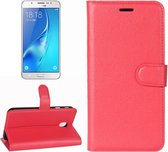 Voor Galaxy J7 (2017) / J7 Pro (EU-versie) Litchi Texture Horizontal Flip Leather Case met houder & kaartsleuven & portemonnee (rood)
