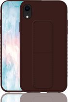 Voor iPhone XR schokbestendige pc + TPU beschermhoes met polsband en houder (koffie)
