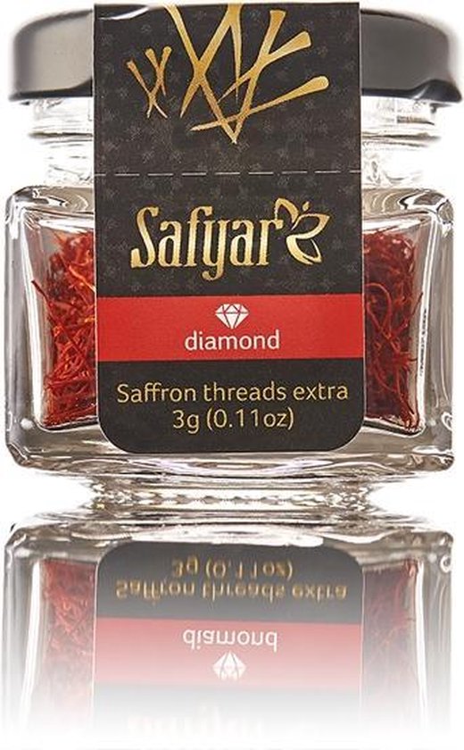 Saffraan - Safyar Diamond 3 gram - Glazen pot. Perfect voor paella of risotto