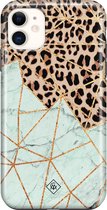 iPhone 11 rondom bedrukt hoesje - Luipaard marmer mint | Apple iPhone 11 case | Bruin | Luxe telefoonhoesje | Extra sterk