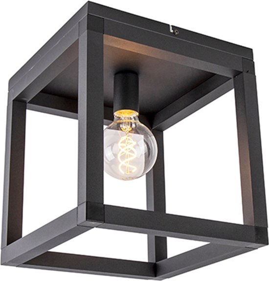 QAZQA big_cage2 - Industriele Plafondlamp - 1 lichts - L 290 mm - Zwart - Industrieel - Woonkamer | Slaapkamer | Keuken