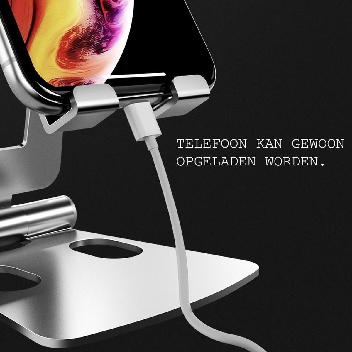 Simpeak Telefoonhouder, tablethouder, dockhouder, compatibel met mobiele telefoon, accessoires, kantoor, andere smartphones, aluminium, zilver