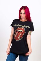 The Rolling Stones Dames Tshirt -L- Plastered Tongue Zwart