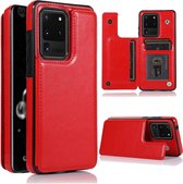Wallet Case geschikt voor Samsung Galaxy S20 Ultra - rood + glazen screen protector