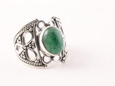 Opengewerkte zilveren ring met jade - maat 19.5