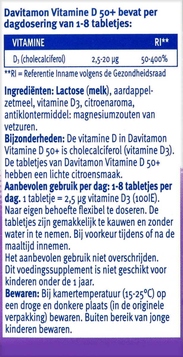 Davitamon Vitamine D 50+ Volwassen - vitamine D3 volwassenen - 250 stuks — afbeelding 6