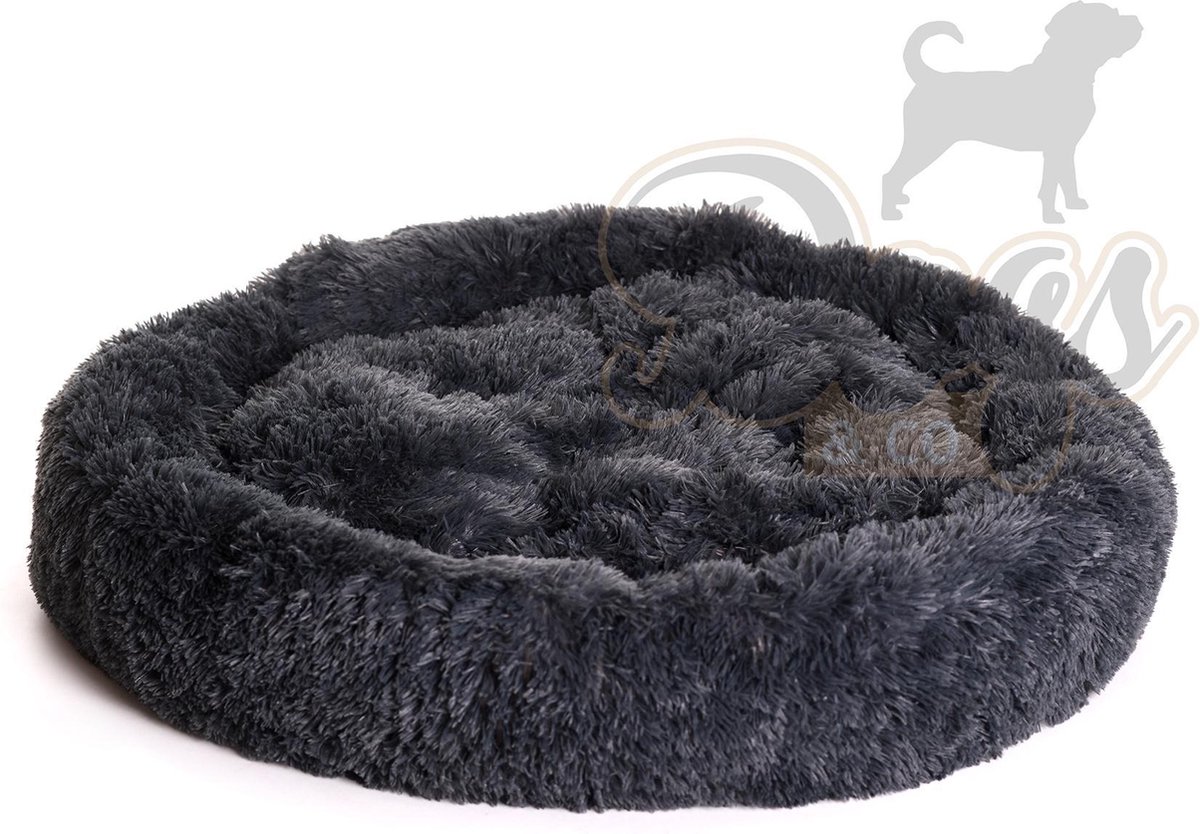 Luxe katten & hondenmand - Donut - Heerlijk zacht - Fluffy - Antraciet - 100 cm - Size L