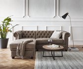 Zitbank Chesterfield taupe 200 cm antiek look gewatteerd 3-zitsbank