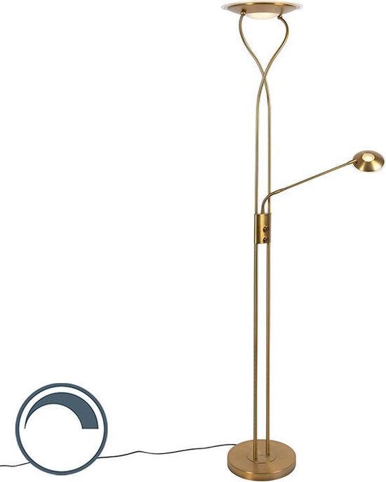 QAZQA mallorca - Moderne LED Dimbare Vloerlamp | Staande Lamp met Dimmer  met leeslamp... | bol