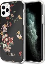 iPhone 11 Pro Max Backcase hoesje - Guess - Bloemen Zwart - TPU (Zacht)