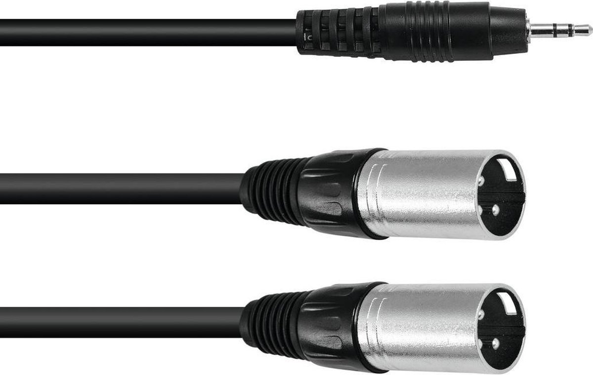 OMNITRONIC jack kabel 3 5 mm - aux kabel - audio kabel 3.5 Jack/2xXLR(M) 3m bk