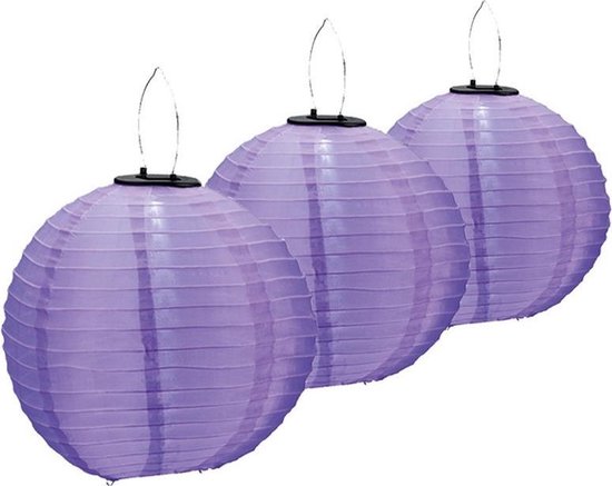 3x pièces Lanternes de fête solaires violettes sur énergie solaire 30 cm - Articles de jardin d'été - Décoration de fête