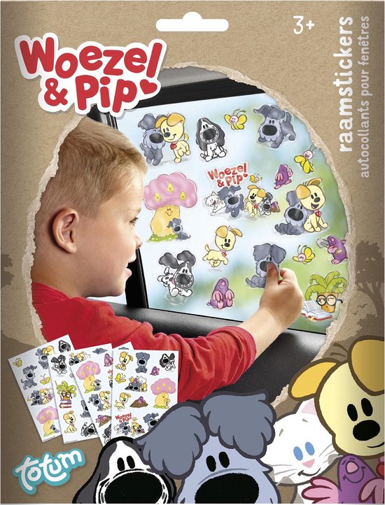 Woezel & Pip raamstickers, niet permanente verplaatsbare stickers - met speelachtergrond - Bambolino Toys
