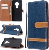 Voor Nokia 6.2 / 7.2 Kleuraanpassing Denim Texture Horizontaal Flip PU lederen tas met houder & kaartsleuven & portemonnee & draagkoord (donkerblauw)