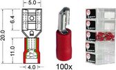 Kabelschoen schuif vrouwelijk  4.8 mm rood 100 stuks