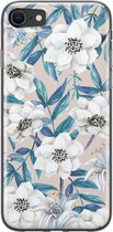 iPhone SE 2020 hoesje siliconen - Bloemen / Floral blauw | Apple iPhone SE (2020) case | TPU backcover transparant