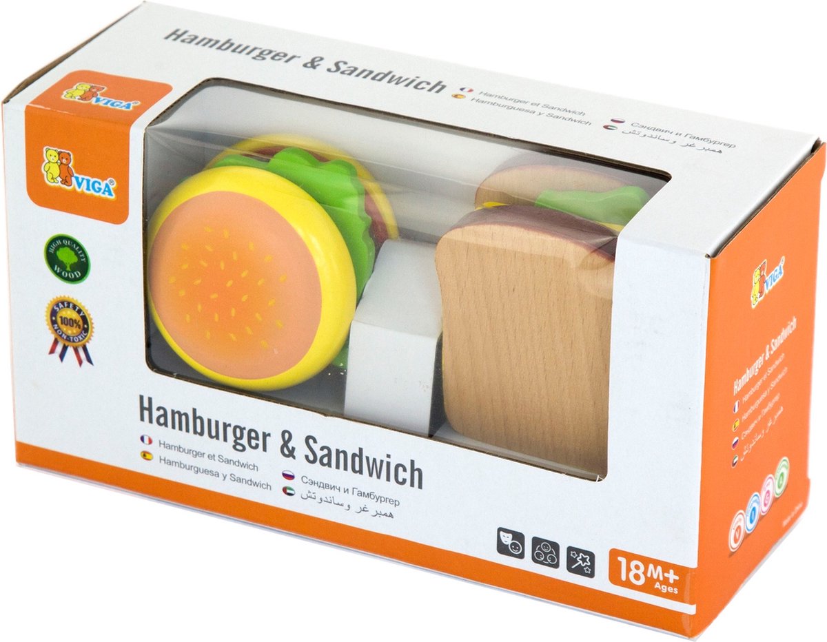 New Classic Toys Viga Toys - Speelgoedeten en -drinken - Sandwich en Hamburget Set — afbeelding 11