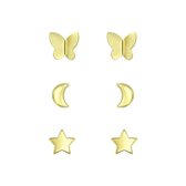 Joy|S - Zilveren oorbellen set | vlinder | maan | ster 14k goudplating