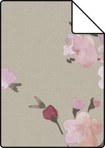 Proefstaal ESTAhome eco texture vlies behangpapier kersenbloesems taupe en lila paars - 148717 - 26,5 x 21 cm