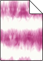 Proefstaal ESTAhome behang horizontale tie-dye shibori strepen intens fuchsia roze en mat wit - 148688 - 26,5 x 21 cm