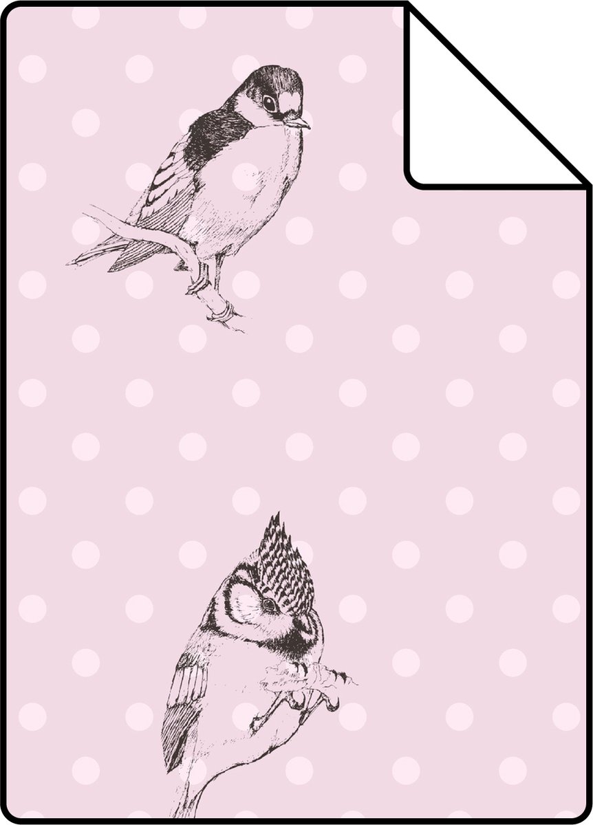 Proefstaal ESTAhome behang vogels zacht roze - 26.5 x 21 cm - 115747-S
